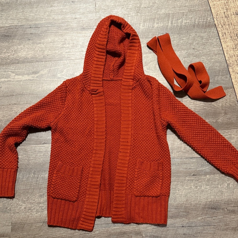 Cozy Orange Knit Hooded Cardigan